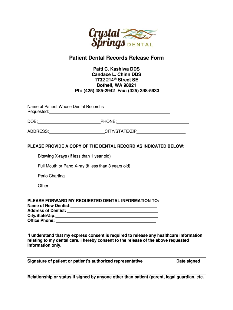 Patient Dental Records Release Form