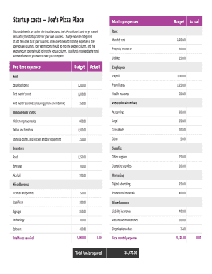 Startup Costs Joes Pizza Place  Form