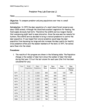 Predator Prey Lab Exercise L1 Answer Key  Form