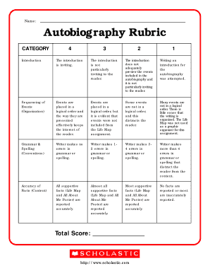 Autobiography Rubric  Form