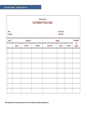 Document Template Stationery Stock Card  Form
