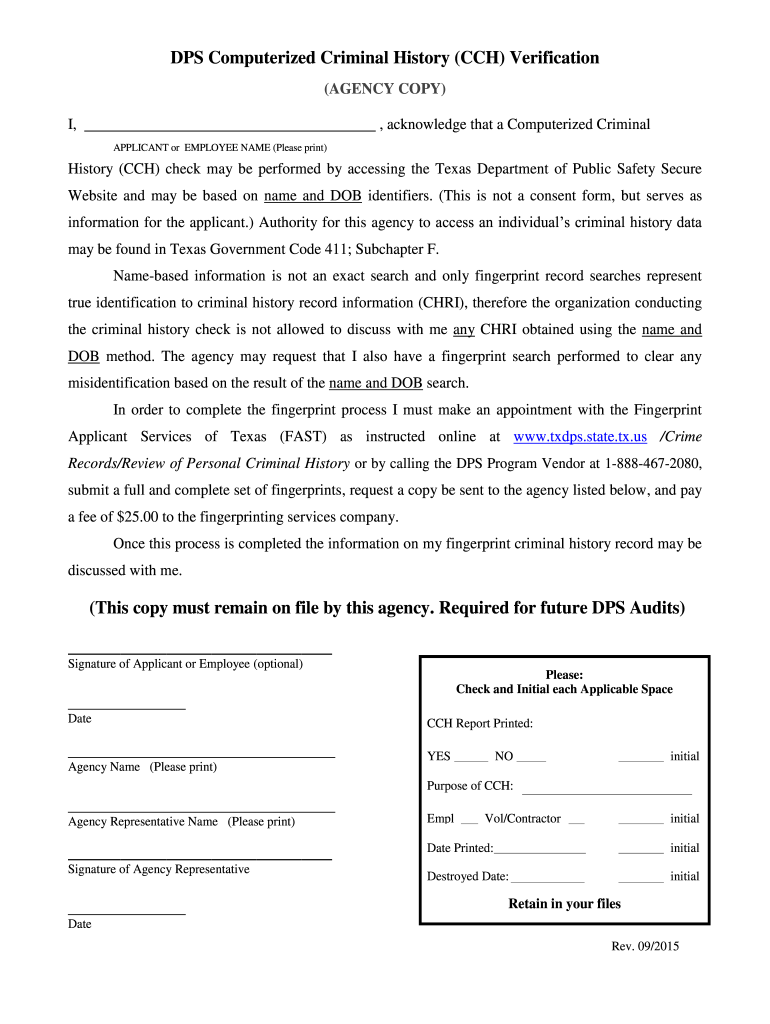  Dps Computerized Criminal History Cch Verification 2015-2024