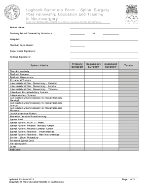 Surgical Logbook Template  Form