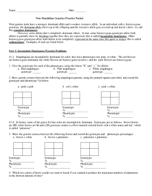 Non Mendelian Genetics Worksheet  Form