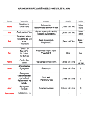 Cuadro De Caracter Sticas De Los Planetas Del Sistema Solar  Form