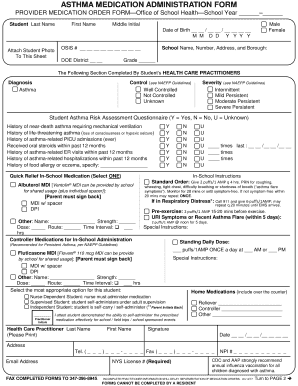  Asthma Medication Administration Form 2017