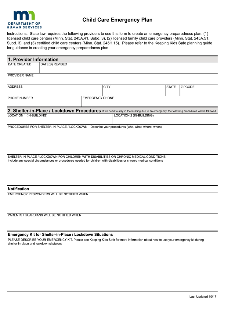 Get and Sign Child Care Emergency 2017-2022 Form
