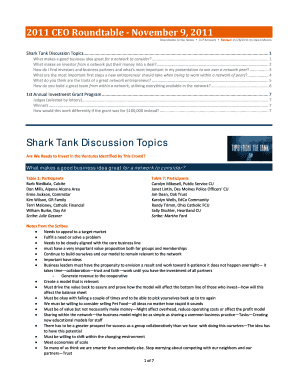 Shark Tank Worksheet PDF  Form