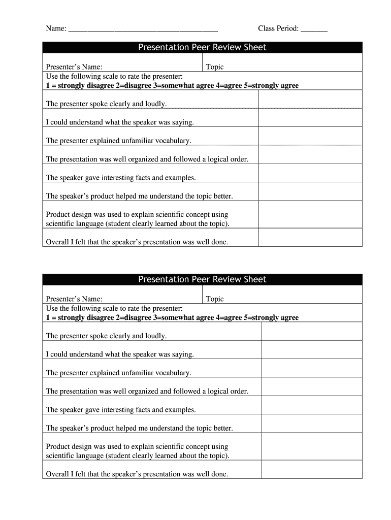 Presentation Peer Review Sheet  Form