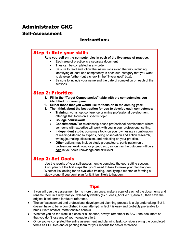 Administrator Ckc Self Assessment  Form