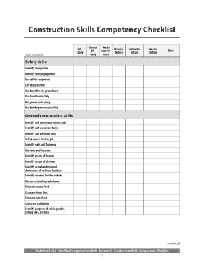 Construction Skills Competency Checklist  Form