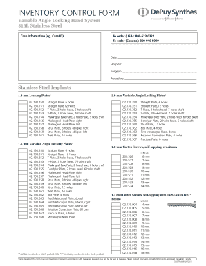 Synthes Va Hand Inventory  Form