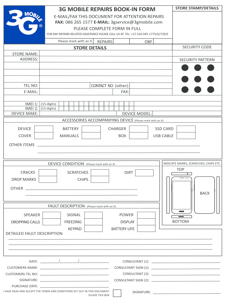 3G MOBILE REPAIRS BOOK in FORM