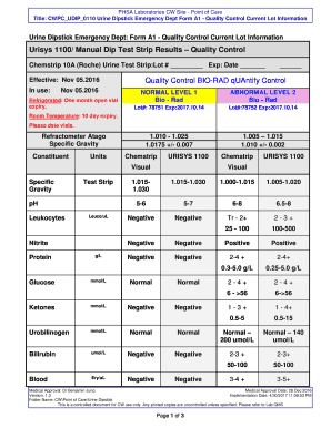 Title CWPCUDIP0110 Urine Dipstick Emergency Dept Form A1 Quality Control Current Lot Information