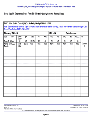 Title CWPCUDIP0115 Urine Dipstick Emergency Dept Form B1 Normal Quality Control Record Sheet