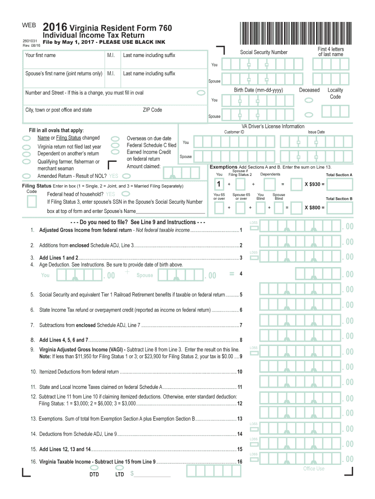  760 Virginia Tax Form 2016