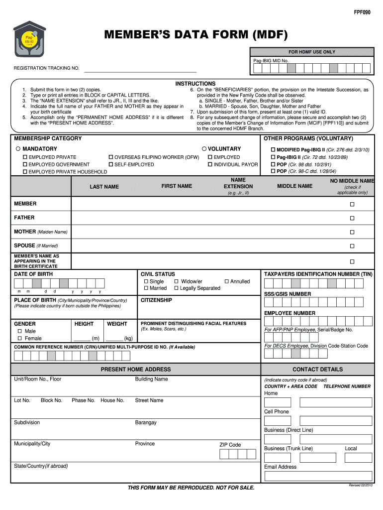 MEMBERS DATA FORM MDF