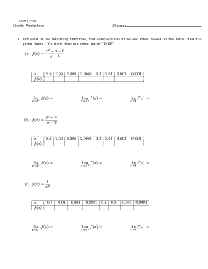 Math 229 Limits Worksheet Answers  Form