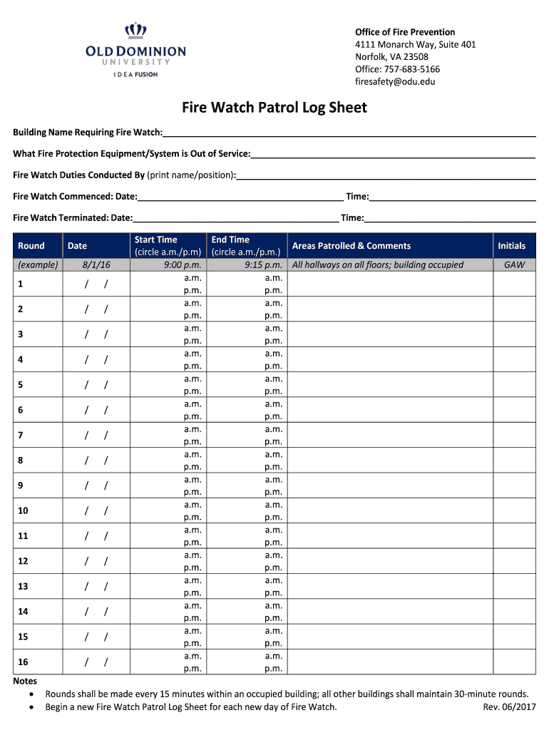  Fire Watch Patrol Log 2017-2024