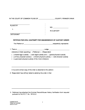 Pa Court Common Pleas  Form