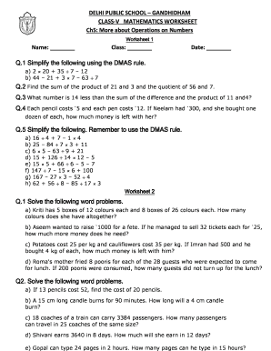 CLASS V MATHEMATICS WORKSHEET  Form