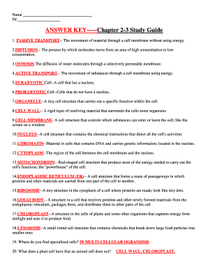 Cell Transport Reading and Questions Answer Key  Form