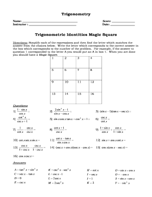 Trigonometric Identities Magic Square Key  Form