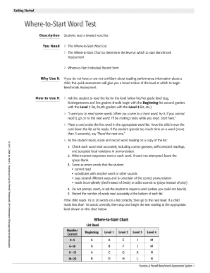 Where to Start Word Test  Form