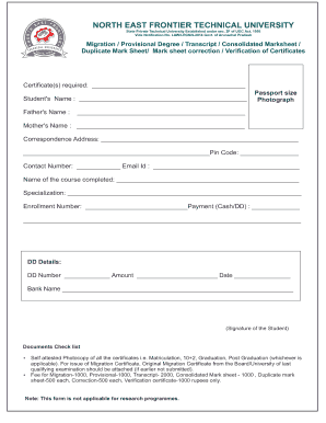 Neftu Provisional Certificate  Form