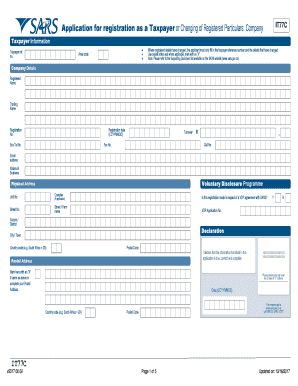 Application for Registration as a Taxpayer or Changing of Registered Particulars Company  Form