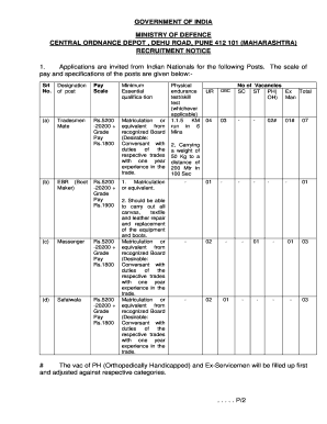 Central Ordnance Depot Dehu Road  Form