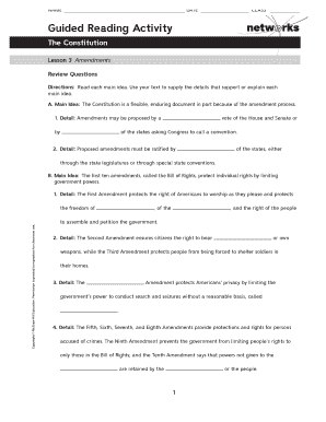 Guided Reading Activity the Constitution Lesson 3 Answer Key  Form