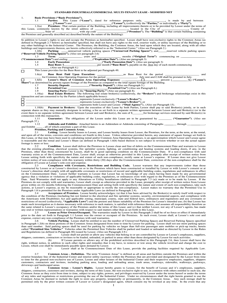 STANDARD INDUSTRIALCOMMERCIAL MULTI TENANT LEASE MODIFIED NET Form