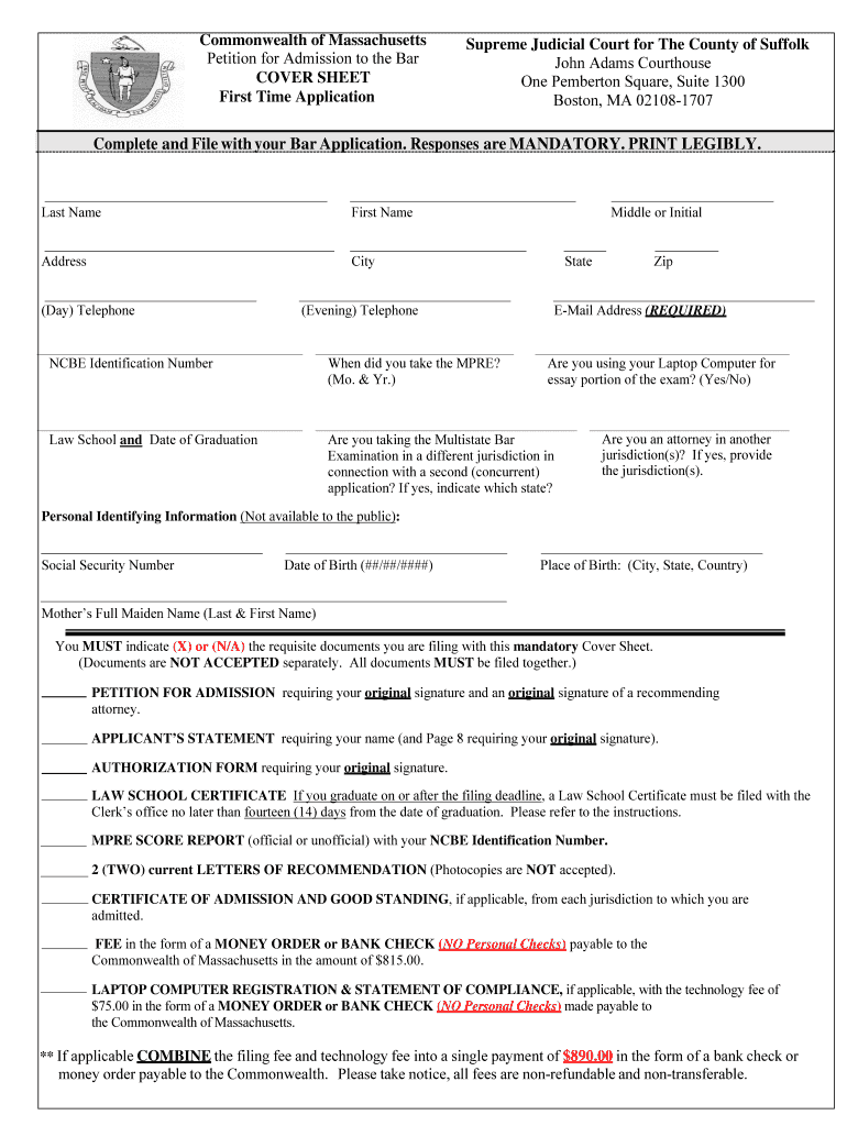 Massachusetts Application Bar  Form