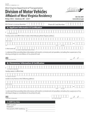 Of Residency Wv  Form