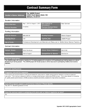 Contract Summary Form
