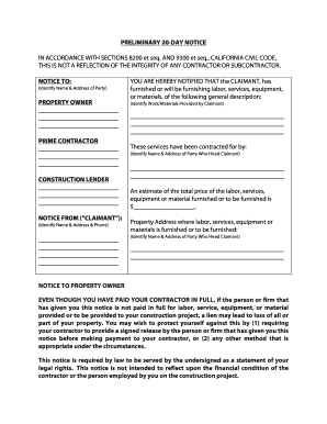 Preliminary Notice  Form