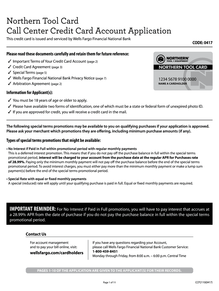  Northern Tool Credit Card 2014