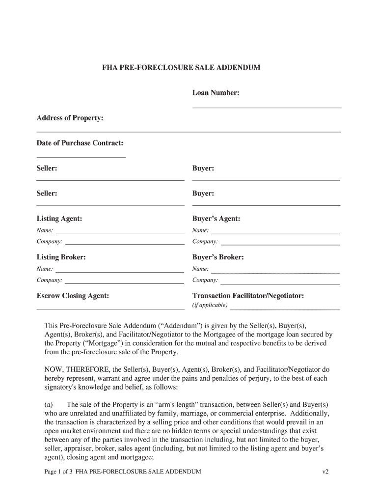 Wells Fargo Pre Foreclosure Sale Addendum  Form