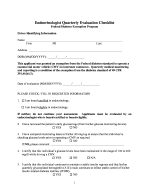 Federal Diabetes Exemption Program Fmcsa Dot  Form