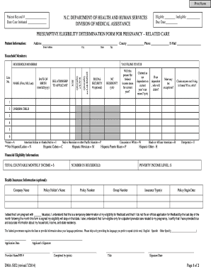 Dma 5032 Ia PDF Presumptive Eligibility Determination Form for Pregnancy Related Care Info Dhhs State Nc