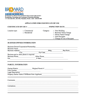 Certificate of Use Broward County  Form
