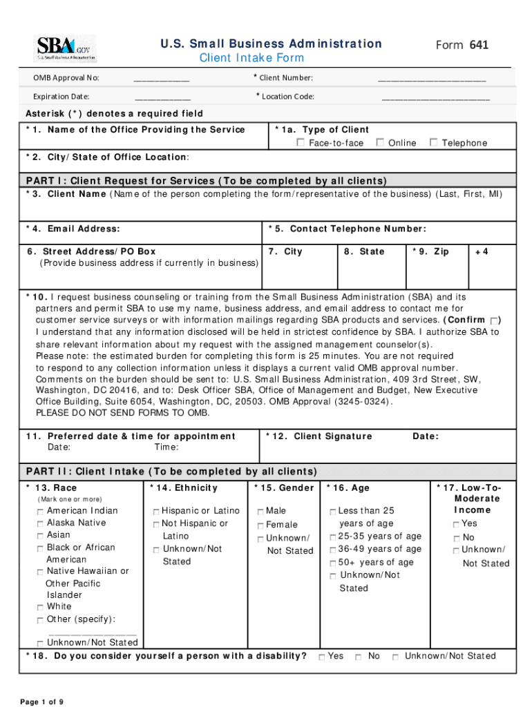  Sba 641 Intake Form 2017