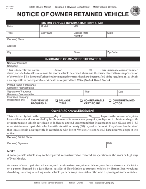 Retained Vehicle  Form