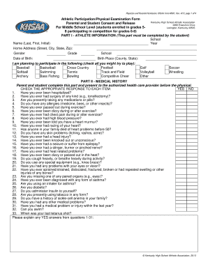 Khsaa Sports Physical Form Middle School