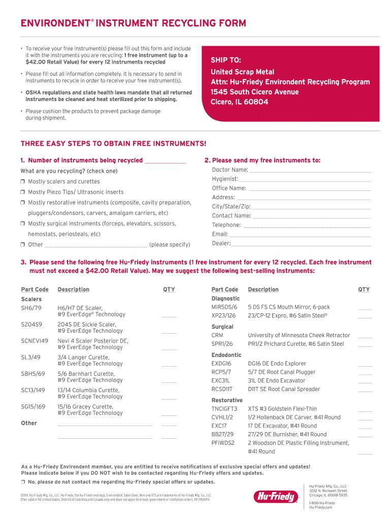 Hu Friedy Price List  Form