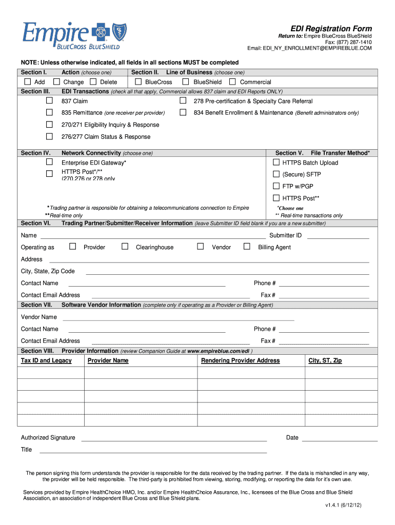  EDI Registration Form  Empire Blue Cross Blue Shield 2012