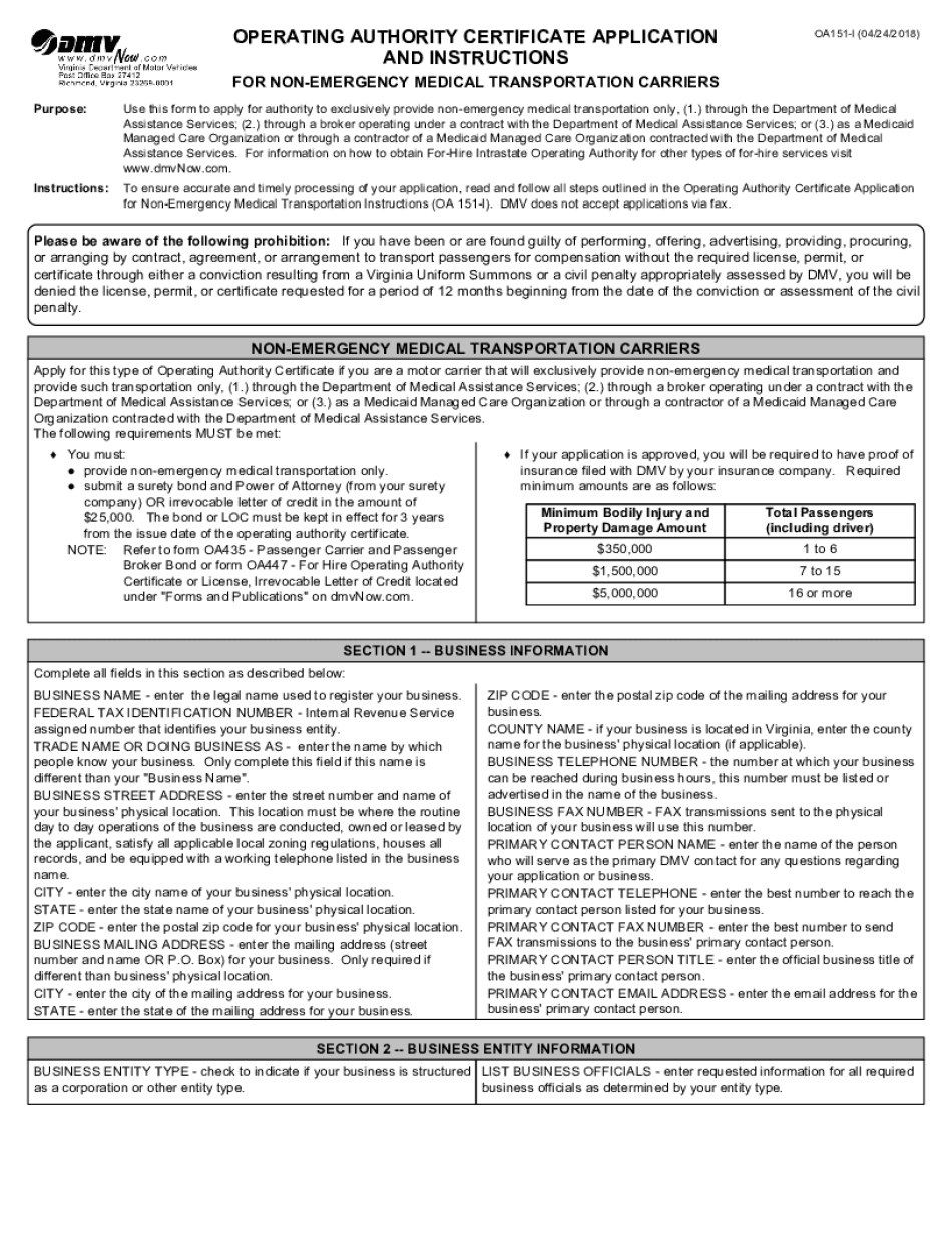 For NON EMERGENCY MEDICAL TRANSPORTATION CARRIERS  Form