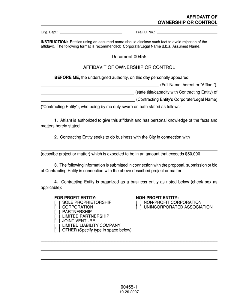  Affidavit of Ownership Texas 2007-2024