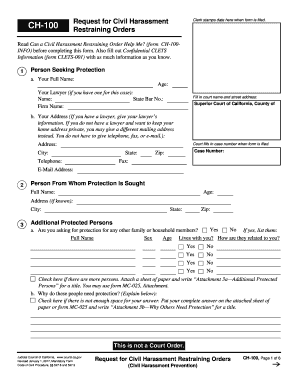 CH 100 Request for Civil Harassment Restraining Orders Judicial Council Forms Courtinfo Ca